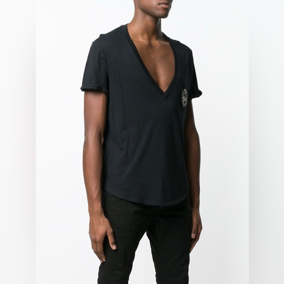 Balmain Men's Deep V Embroidered Patch T-Shirt, XXL - Picture 1 of 7